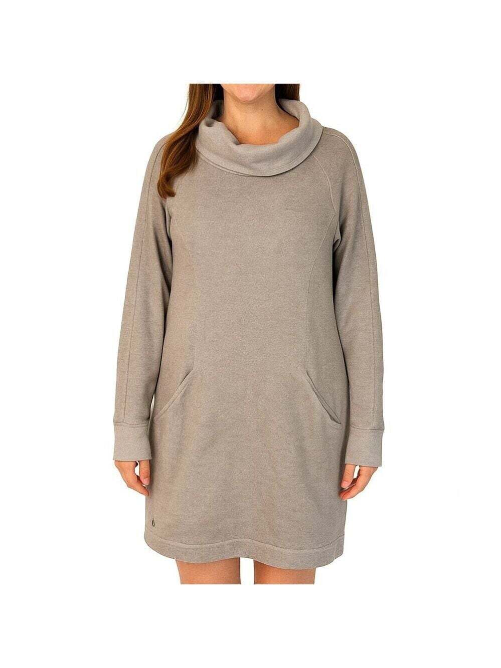 Lole Sweater Dress Small Beige Cowl Neck Long Sleeve Knit Soft Minimal Cozy Fit